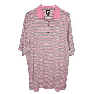 Footjoy Shirt Men's Large Pink‎ Striped Short Sleeve Polo Golf Shirt